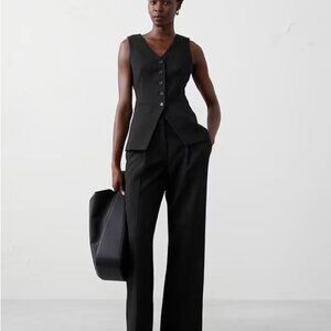 NWT Banana Republic Factory Black Double Weave Vest and High Rise Trousers Set